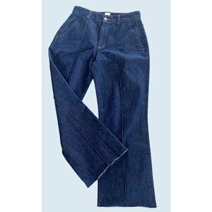 IRIS & INK Dark Wash Hi Rise Seamed Wide Leg Raw Hem Jeans Size 12